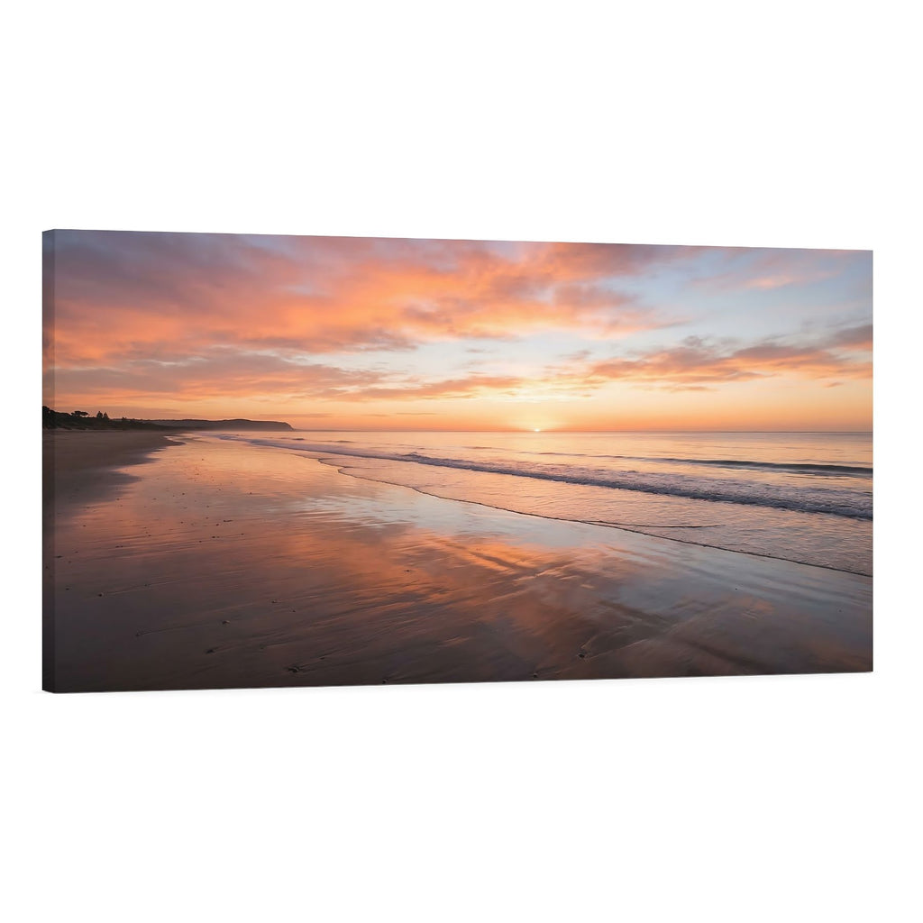 Sunset Beach Canvas Print Ocean Waves Coastal Wall Art
