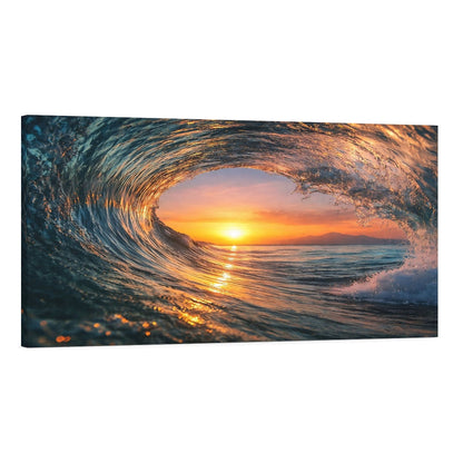 Surf Wave Barrel Canvas Wall Art – Sunset Ocean Surf Beach Decor