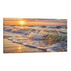 Golden Sunrise Beach Canvas Wall Art Ocean Waves Seascape Print