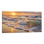 Golden Sunrise Beach Canvas Wall Art Ocean Waves Seascape Print