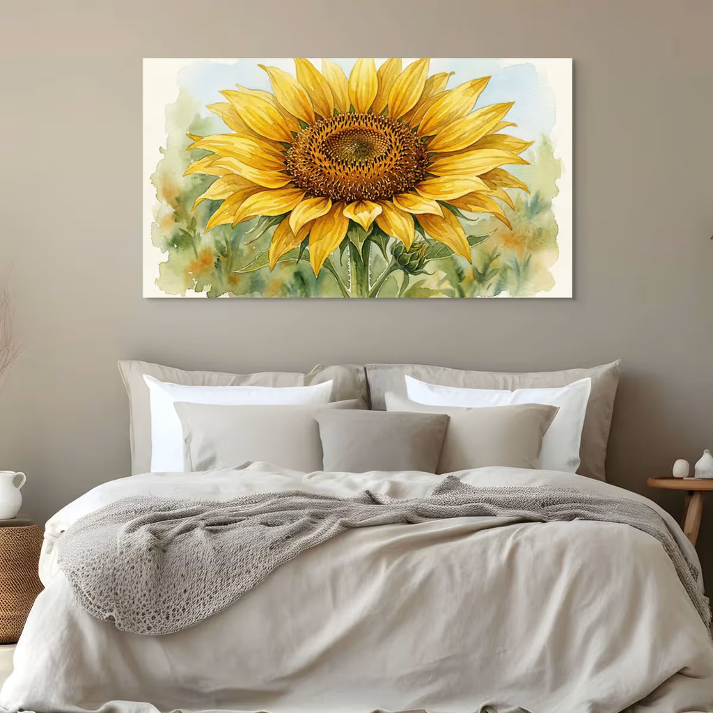 Watercolor Sunflower Canvas Wall Art Bright Yellow Floral Painting for Cheerful Decor