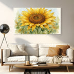 Yellow floral watercolor painting, nature-inspired wall decor