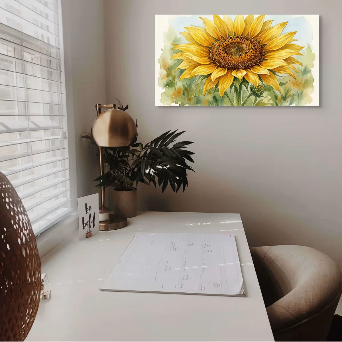 Watercolor Sunflower Canvas Wall Art Bright Yellow Floral Painting for Cheerful Decor