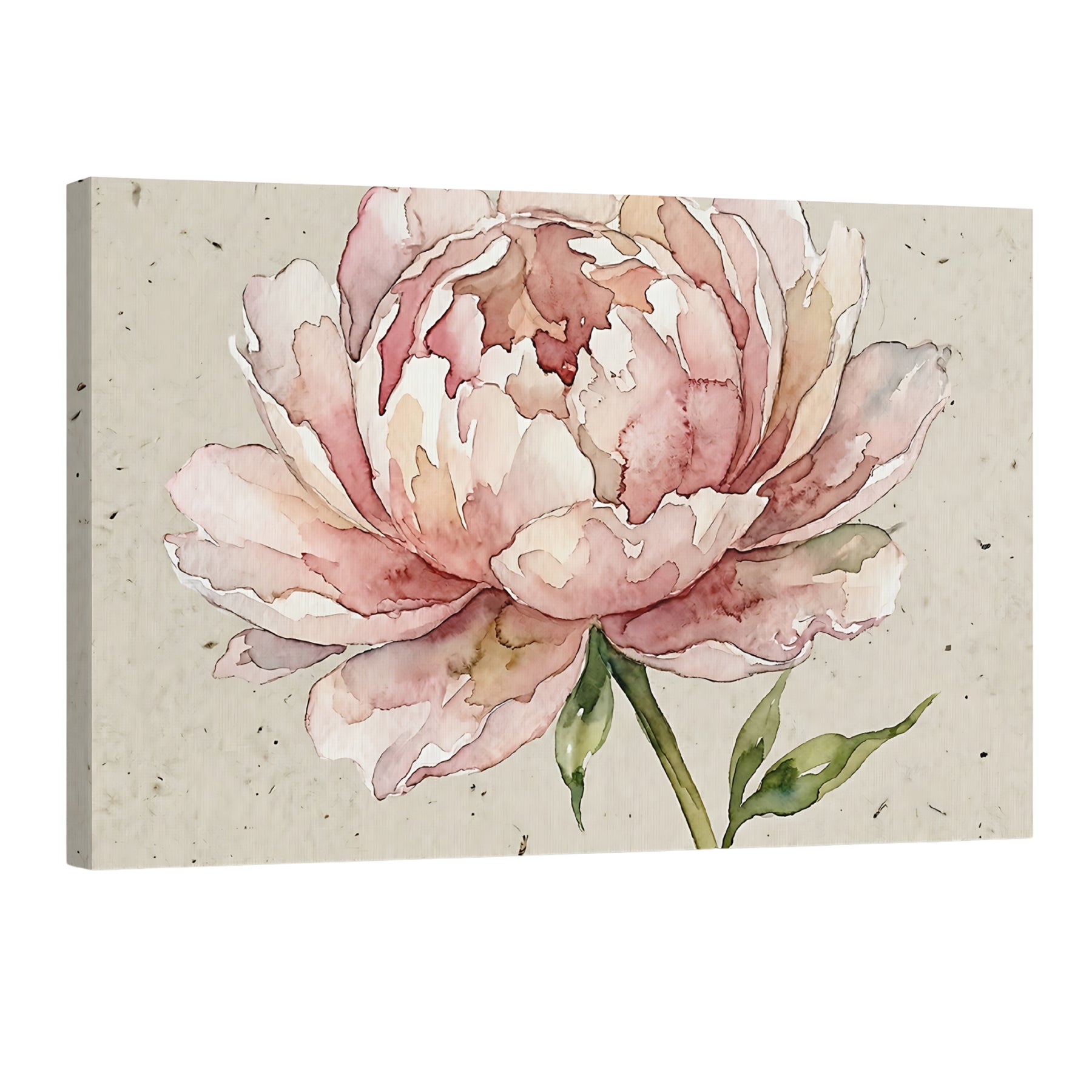 Watercolor peony flower wall art in soft blush tones, elegant botanical canvas decor for modern home