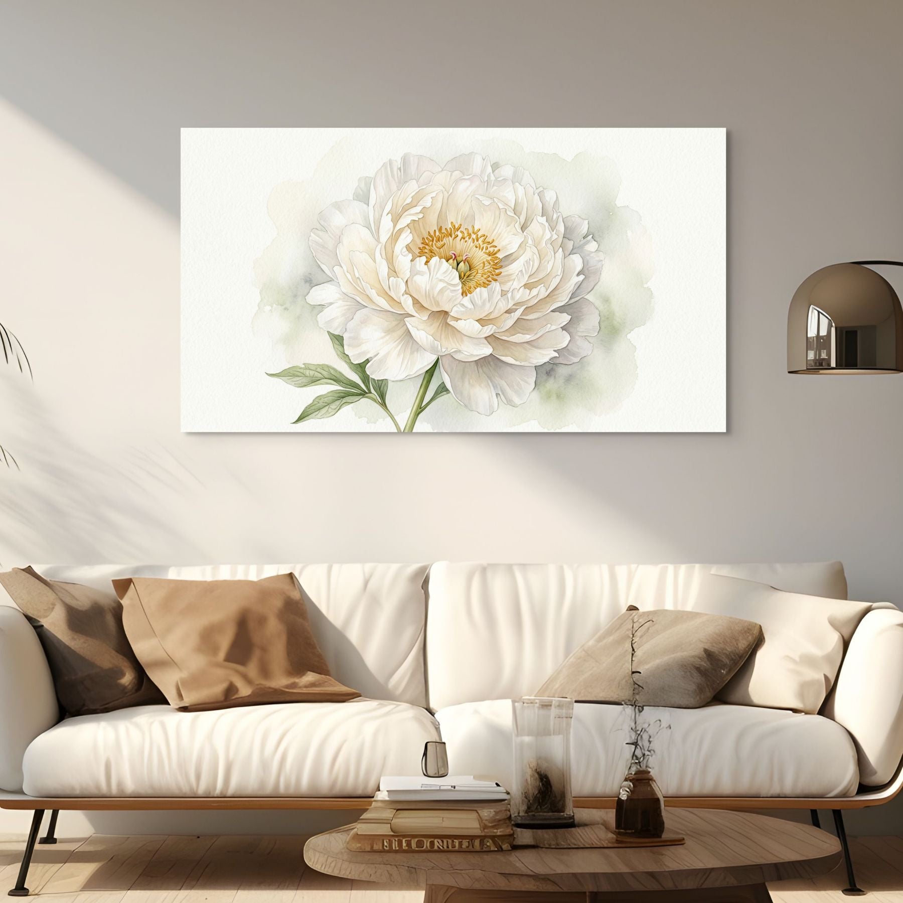 White Peony Canvas Wall Art Elegant Neutral Watercolor Floral Painting Secondary image