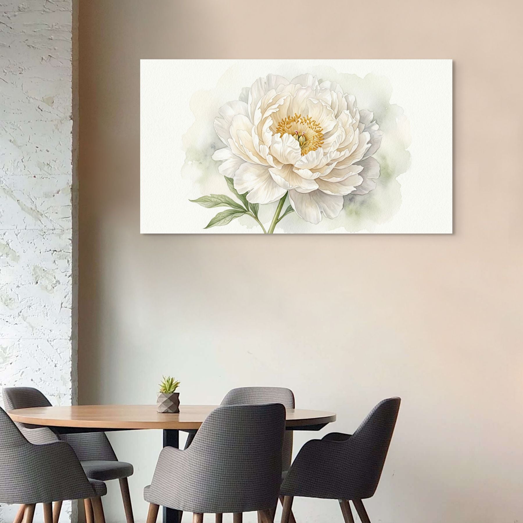 Soft ivory peony artwork, elegant neutral home decor