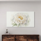 White floral watercolor print, minimalist peony wall art