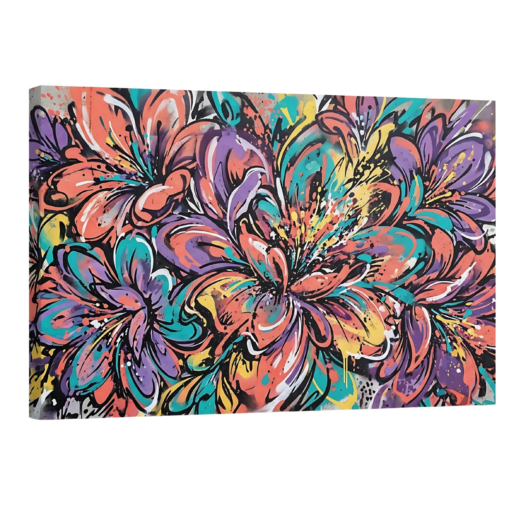 abstract graffiti floral wall art colorful modern street art flower painting canvas Main image