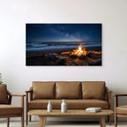 Beach Bonfire Canvas Wall Art Night Ocean Campfire Landscape Print