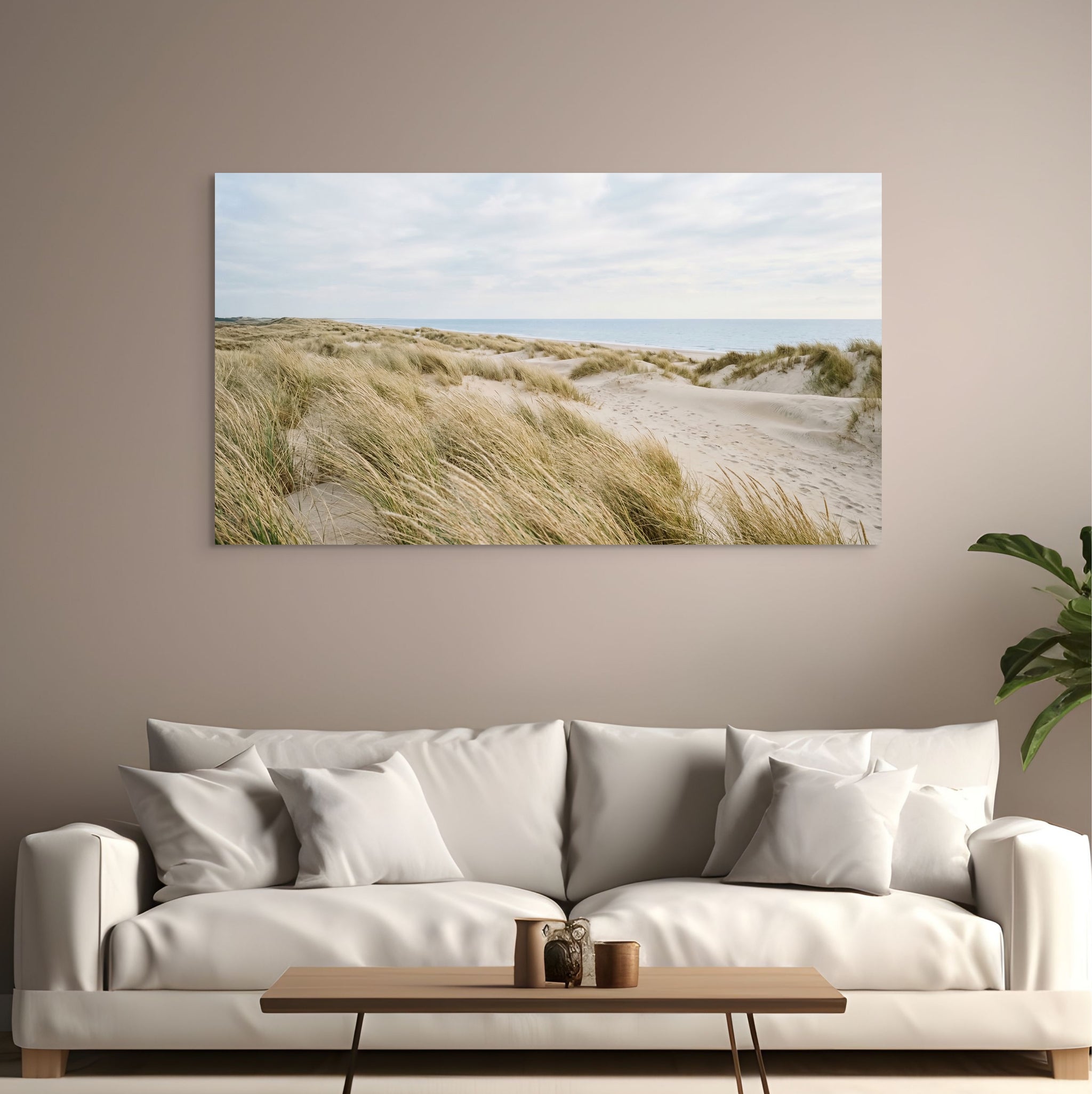 Beach grass landscape canvas wall art coastal nature scene in living room