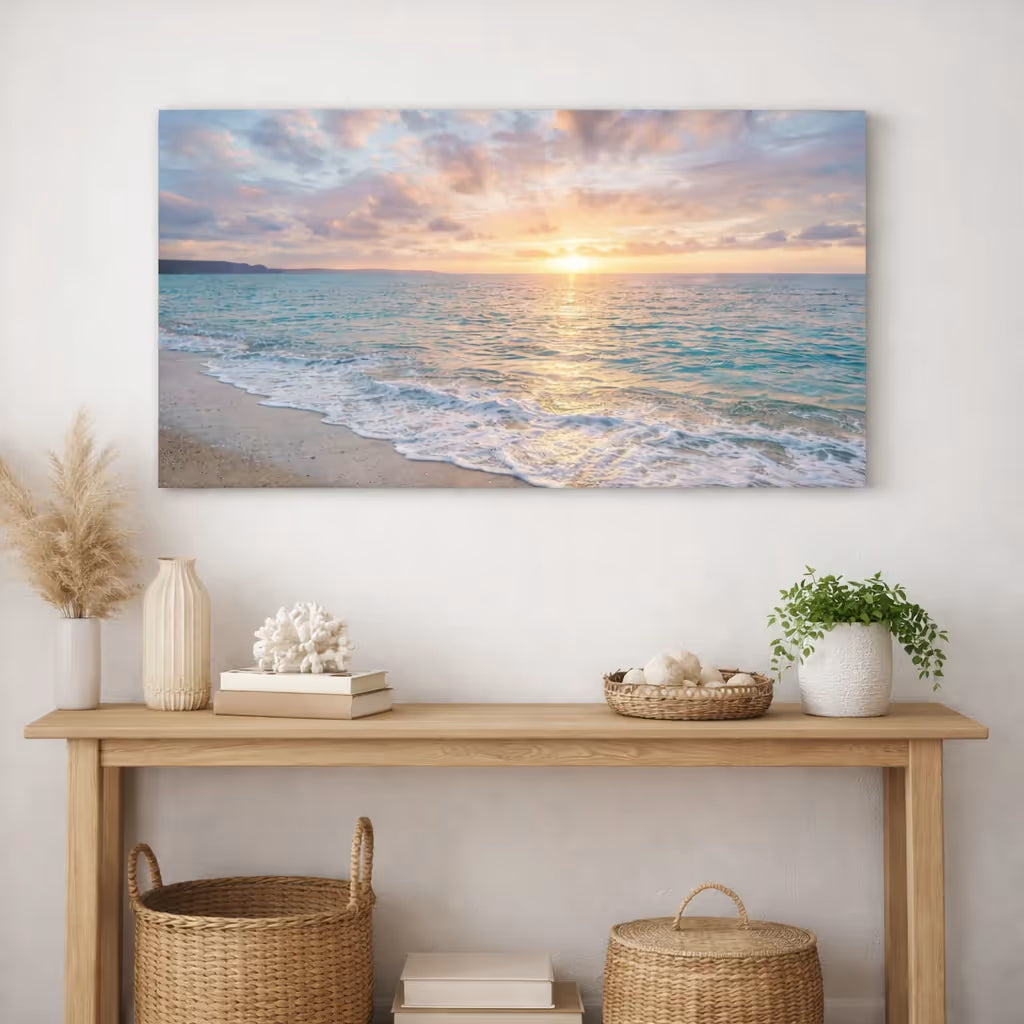 Beach Sunrise Canvas Wall Art Ocean Waves at Dawn Coastal Decor
