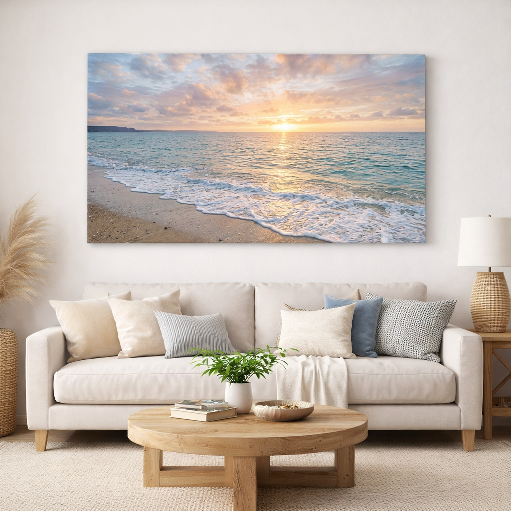 Beach Sunrise Canvas Wall Art – Ocean Waves at Dawn Coastal Decor Secondary image