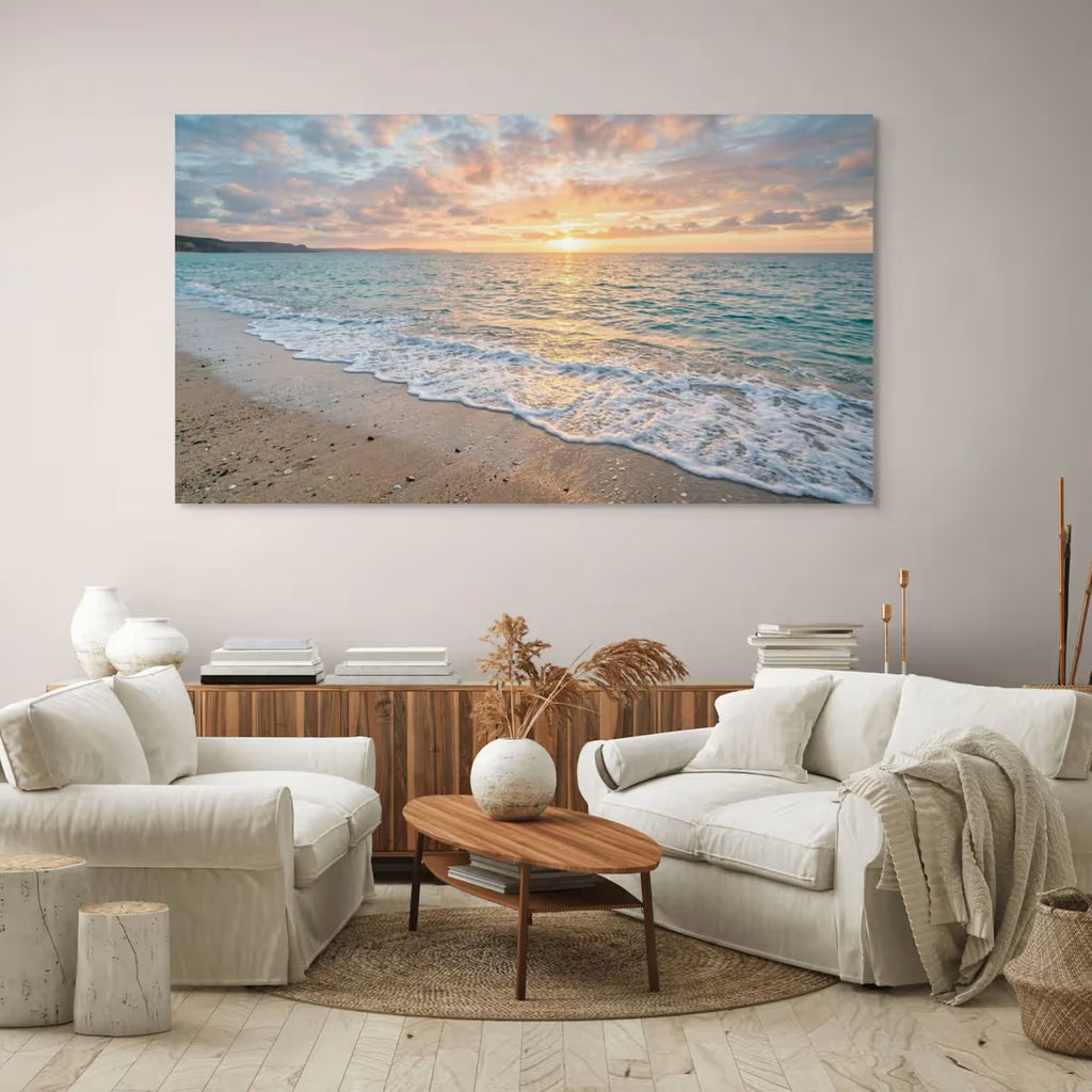 Beach Sunrise Canvas Wall Art Ocean Waves at Dawn Coastal Decor
