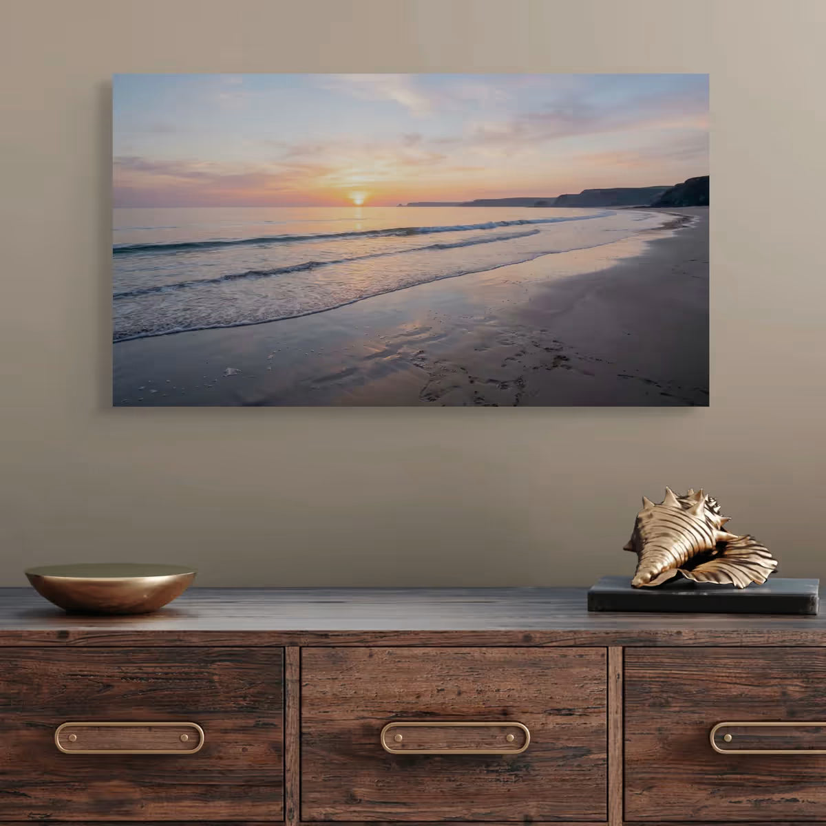 Beach Sunrise Canvas Wall Art Ocean Waves Coastal Decor