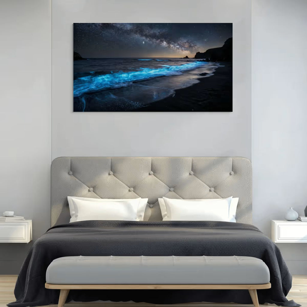 Blue Ocean Waves Canvas Wall Art Night Beach Coastal Landscape
