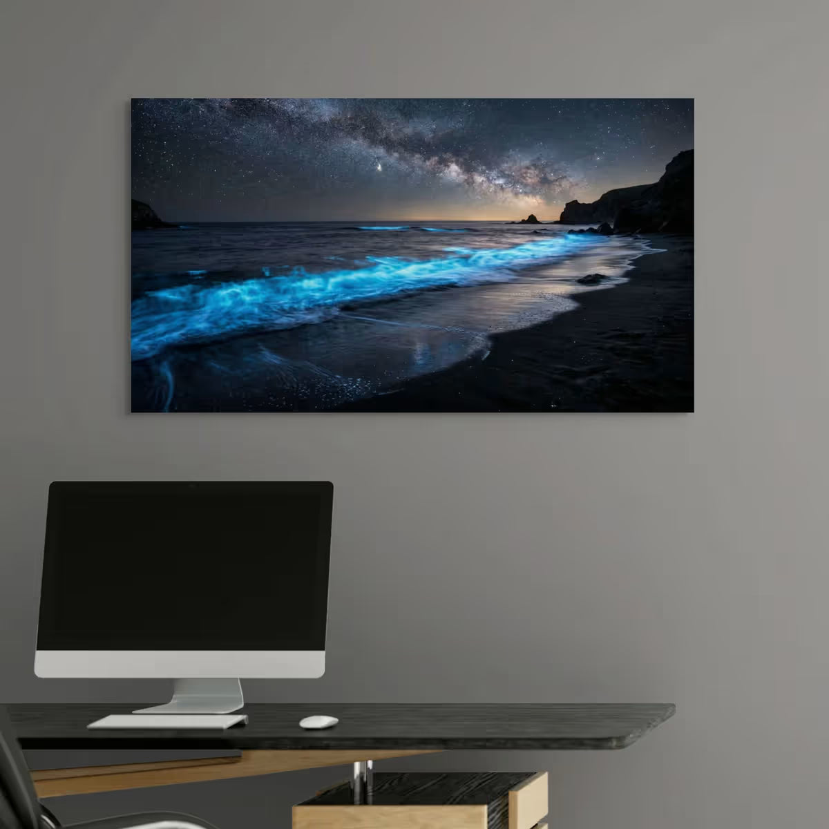 Blue Ocean Waves Canvas Wall Art Night Beach Coastal Landscape Print Secondary image