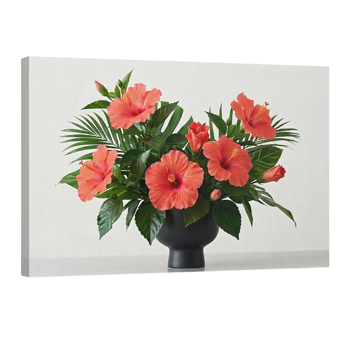 Coral Hibiscus Canvas Wall Art Tropical Watercolor Floral Painting for Vibrant Decor Main image