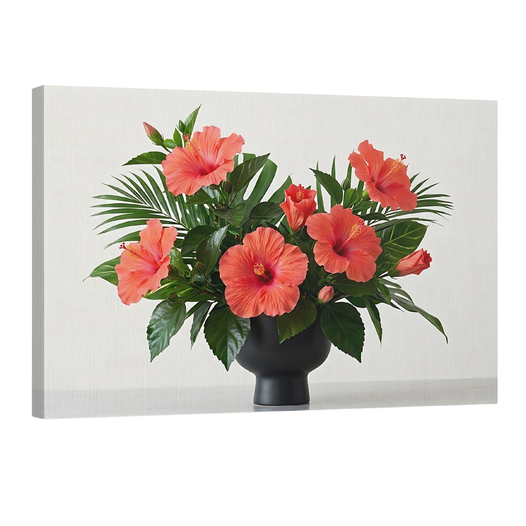 coral hibiscus flowers in vase tropical floral wall art bold botanical decor print Main image