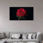 Elegant Red Rose Canvas Wall Art Minimalist Floral Print on Black Background