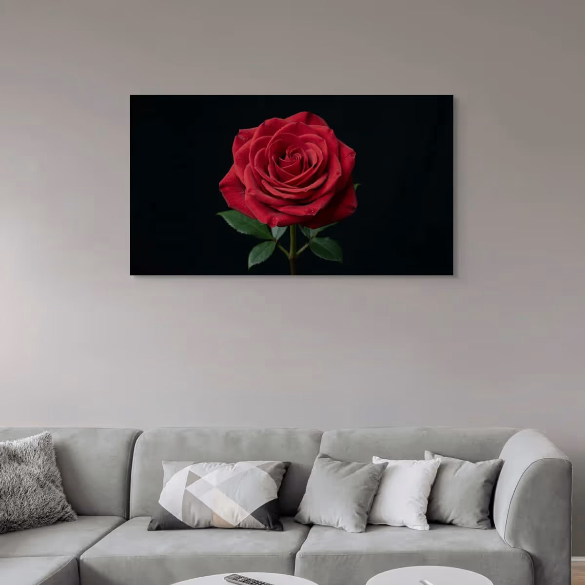 Elegant Red Rose Canvas Wall Art Minimalist Floral Print on Black Background