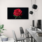 Minimalist red rose artwork with black background, elegant modern wall decor print