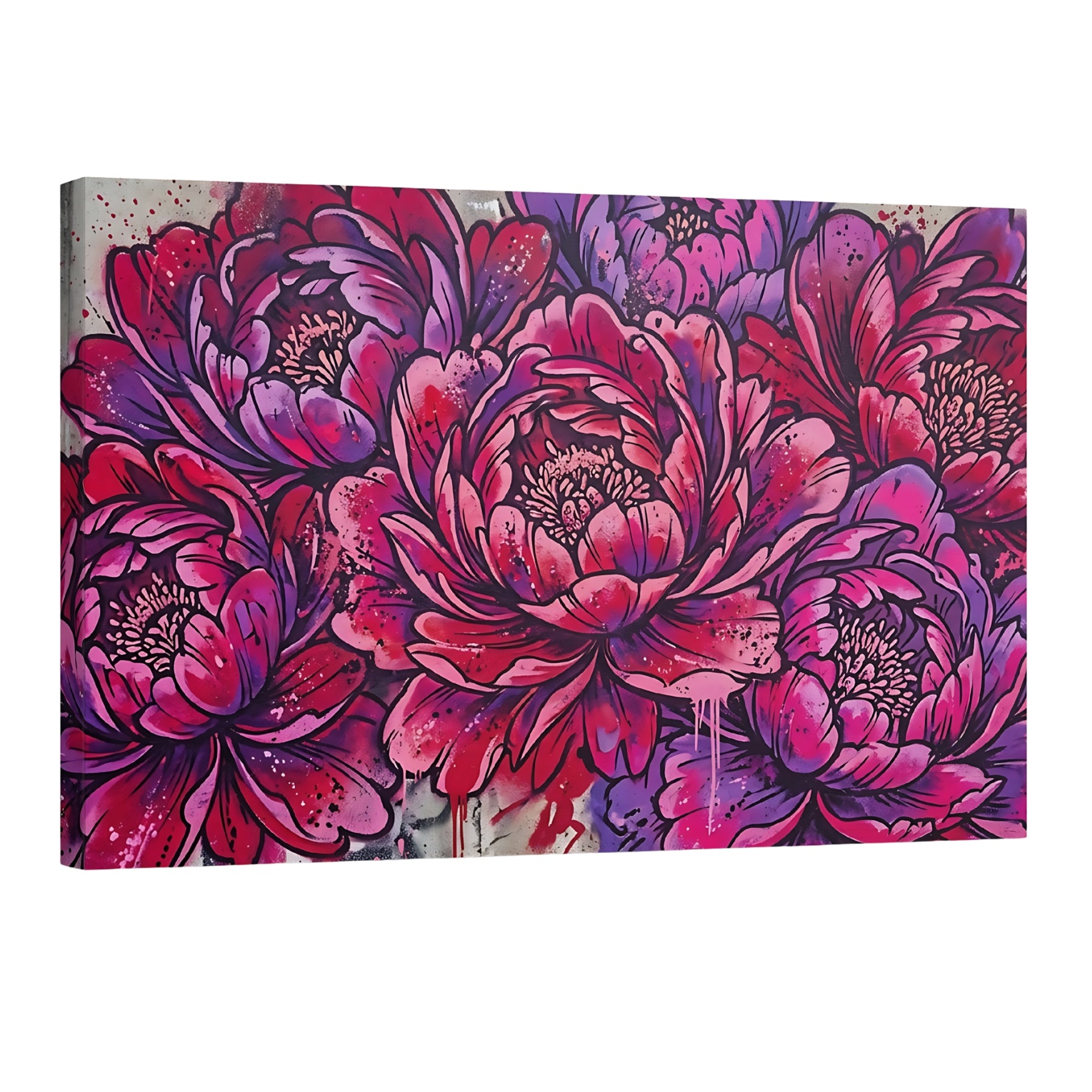 graffiti peony wall art pink purple floral street art luxury urban decor Main image