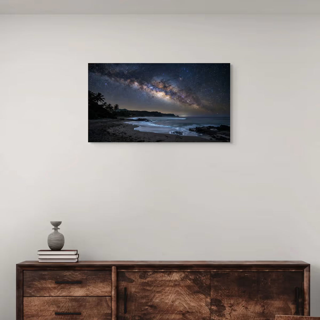 Milky Way Beach Canvas Wall Art Starry Night Ocean Landscape Print
