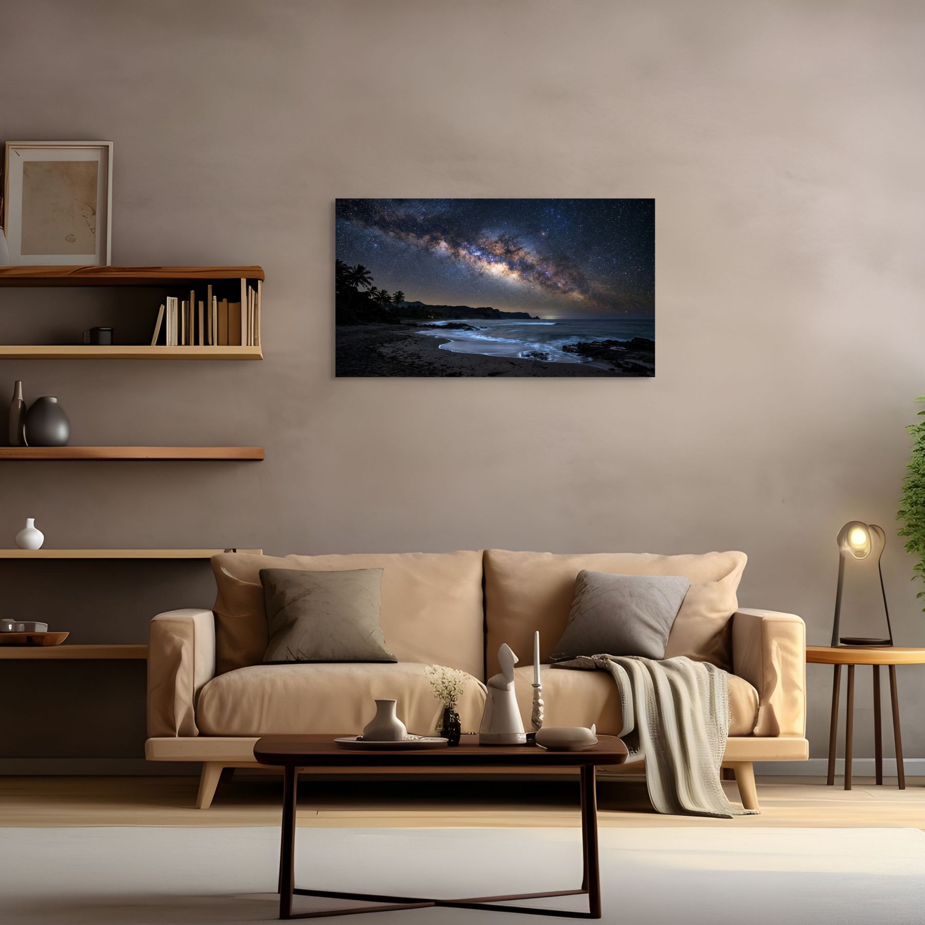 Milky way beach canvas wall art starry night ocean sky in modern living room. Main image