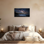Milky way beach canvas wall art starry night ocean sky in a bedroom wall.