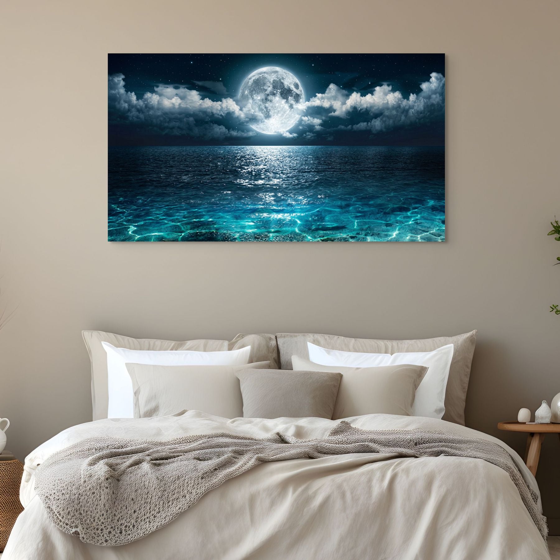 Moonlight Ocean Canvas Wall Art – Night Sea Waves Coastal Decor Secondary image