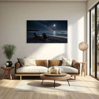 Moonlit Beach Chairs Canvas Wall Art Night Ocean Seascape Print