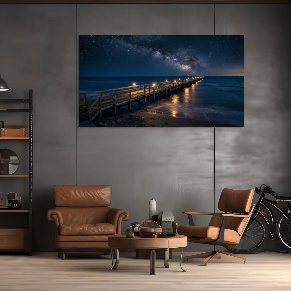 Moonlit Ocean Pier Canvas Wall Art Night Coastal Seascape Print