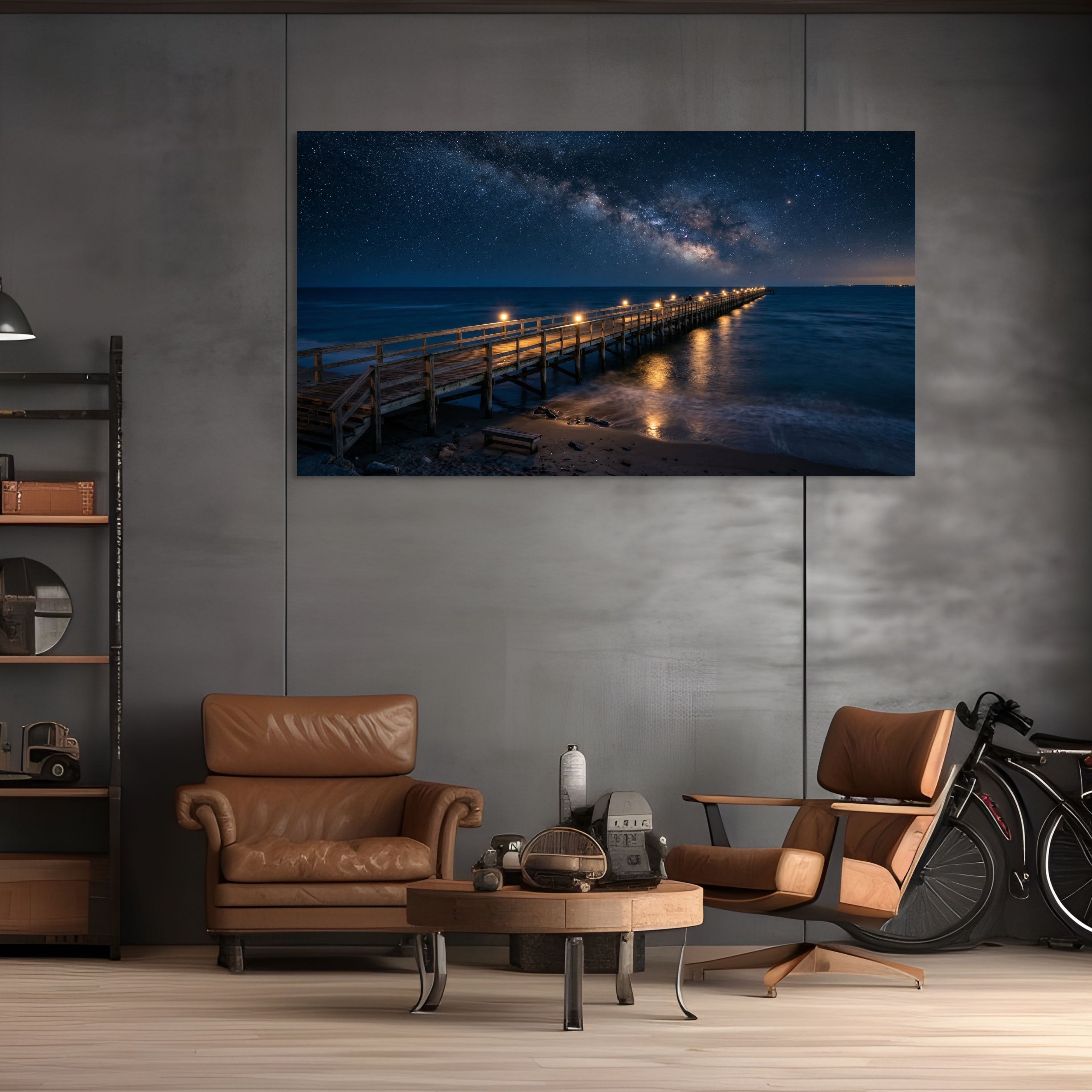 Moonlit Ocean Pier Canvas Wall Art – Night Coastal Seascape Print Secondary image