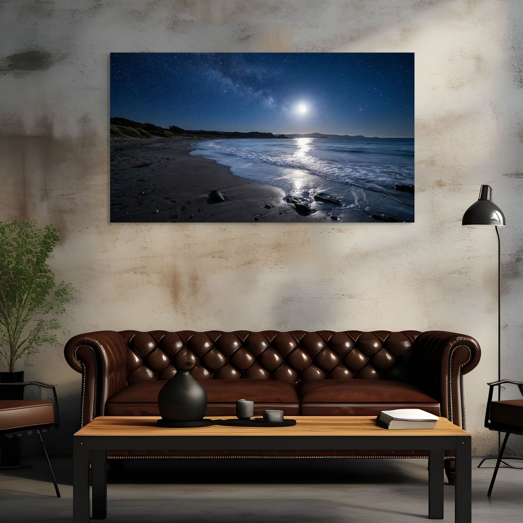 Moonlight Beach Canvas Wall Art – Night Ocean Shore Landscape Print Secondary image