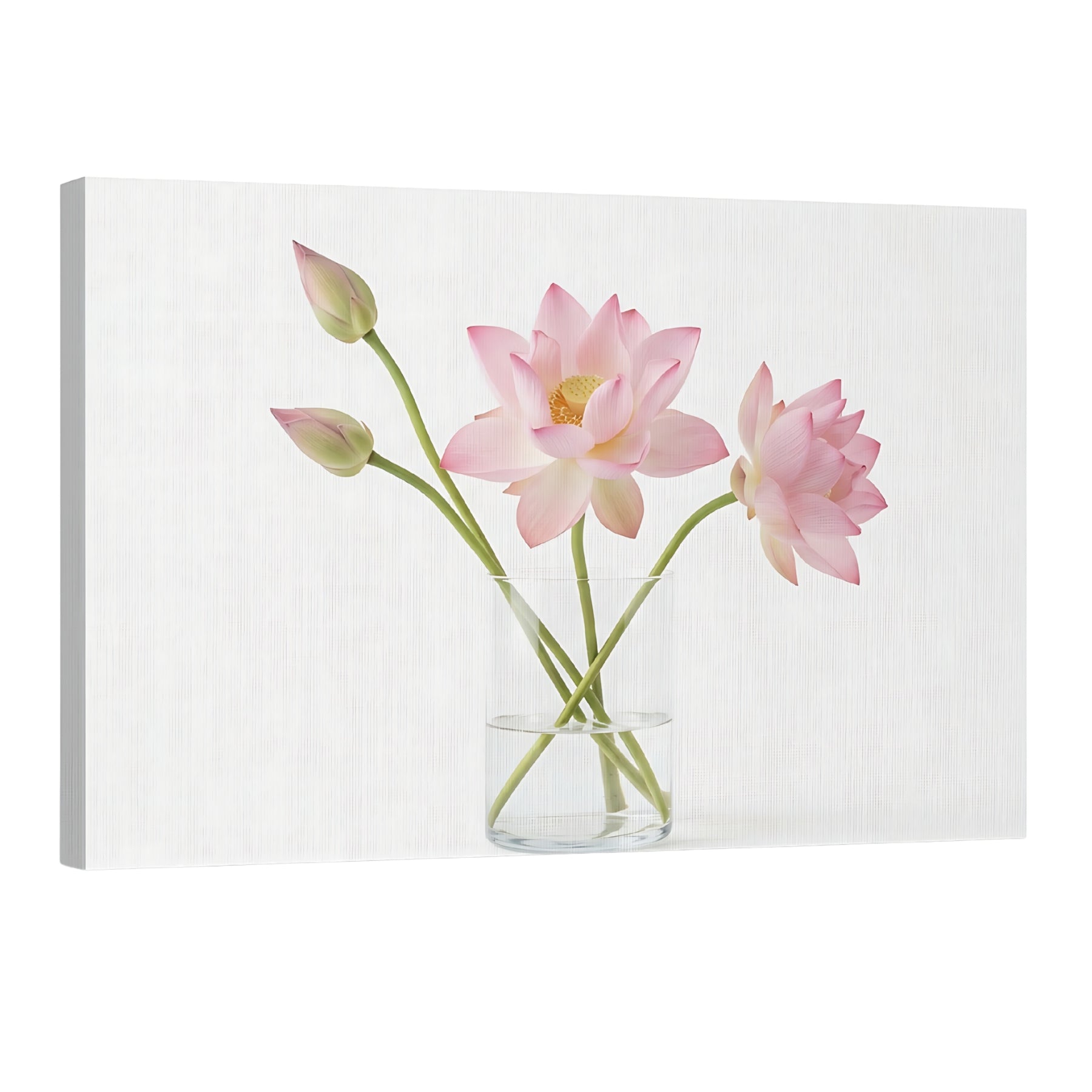 pink lotus flower in glass vase minimalist floral wall art white background print