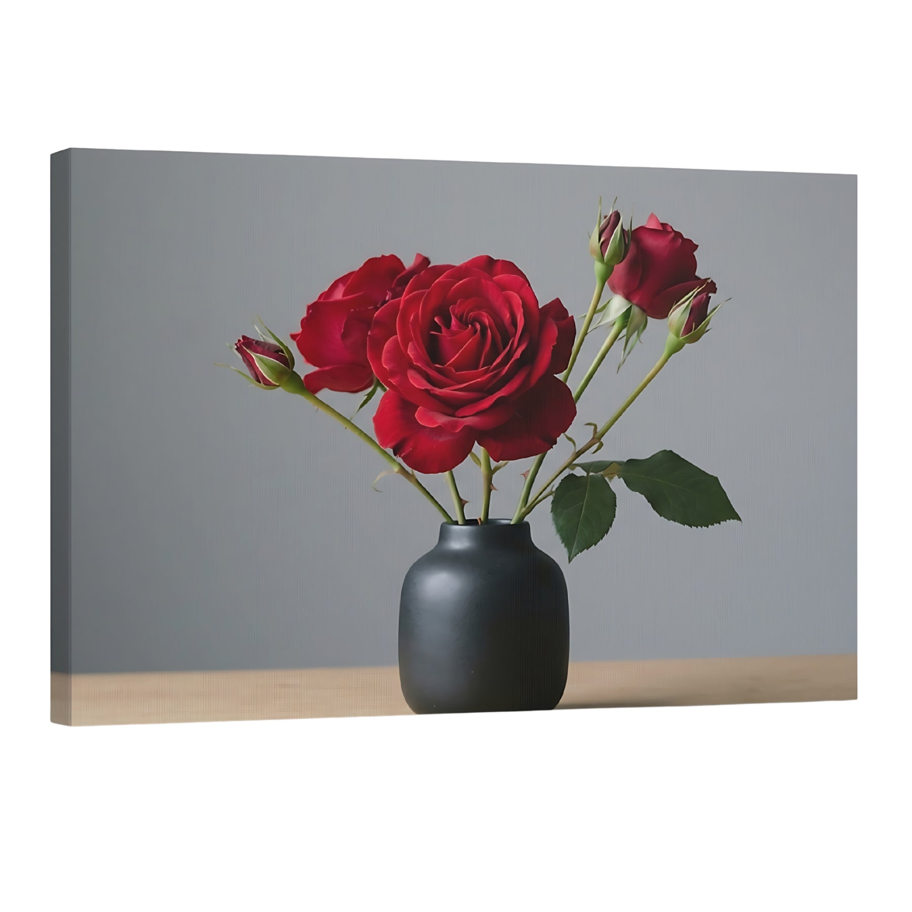 red roses in black vase minimalist romantic floral wall art elegant decor print Main image