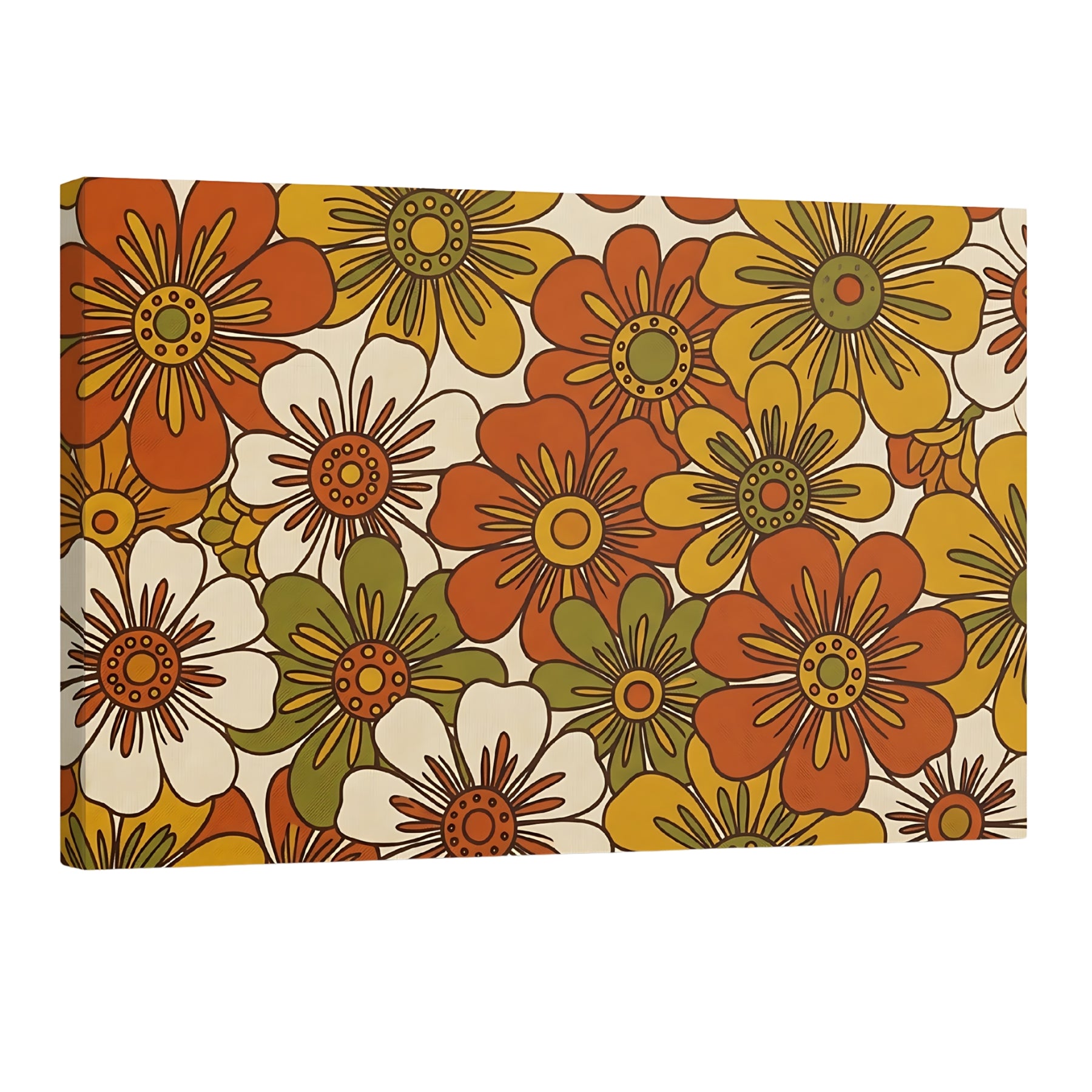 retro floral wall art 70s flower pattern vintage boho floral print warm tone decor Main image