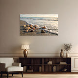 Seashell beach canvas wall art ocean shore coastal scene in family room.