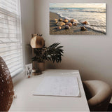 Seashell beach canvas wall art ocean shore coastal scene in home office.
