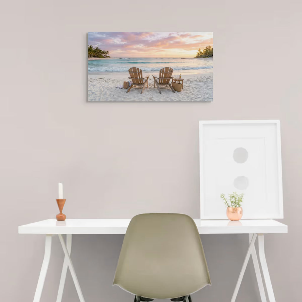 Sunset Beach Adirondack Chairs Canvas Wall Art Ocean Paradise Coastal Decor