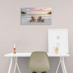Sunset Beach Adirondack Chairs Canvas Wall Art Ocean Paradise Coastal Decor