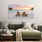 Sunset Beach Adirondack Chairs Canvas Wall Art Ocean Paradise Coastal Decor