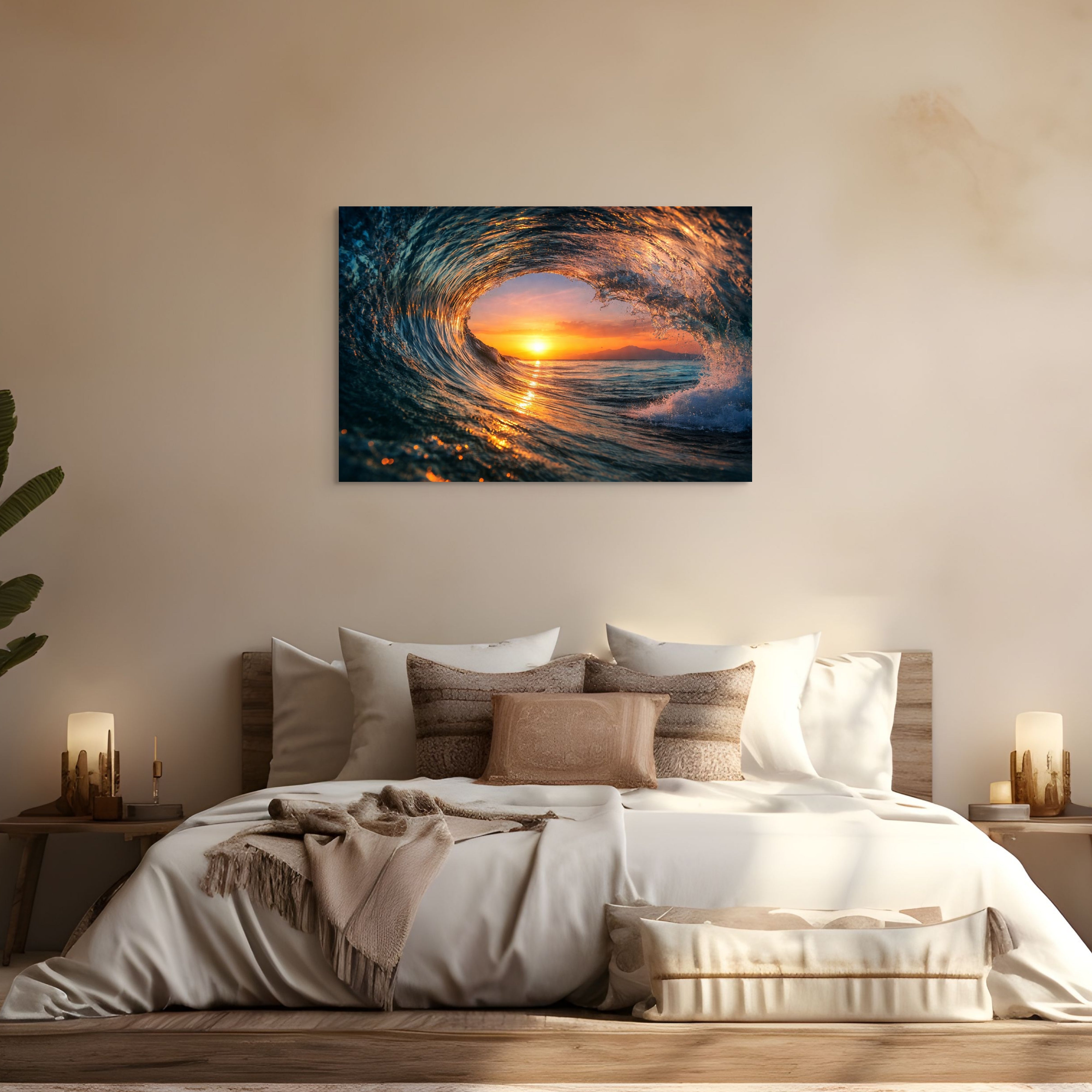 Surf Wave Barrel Canvas Wall Art – Sunset Ocean Surf Beach Decor Secondary image