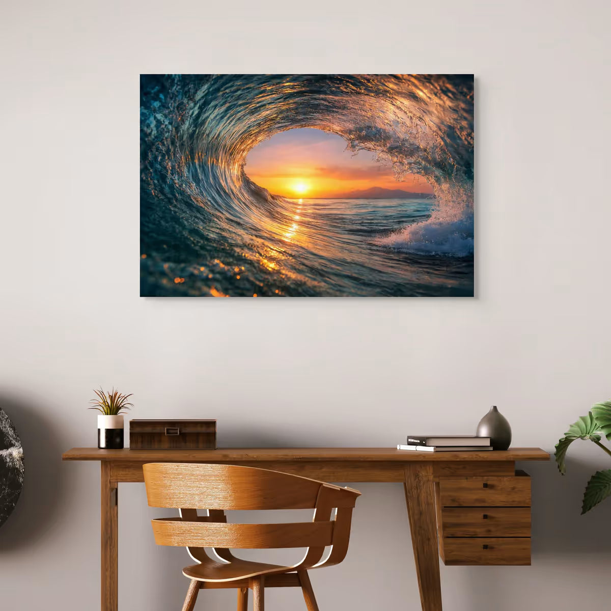 Surf Wave Barrel Canvas Wall Art Sunset Ocean Surf Beach Decor