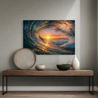 Surf Wave Barrel Canvas Wall Art Sunset Ocean Surf Beach Decor