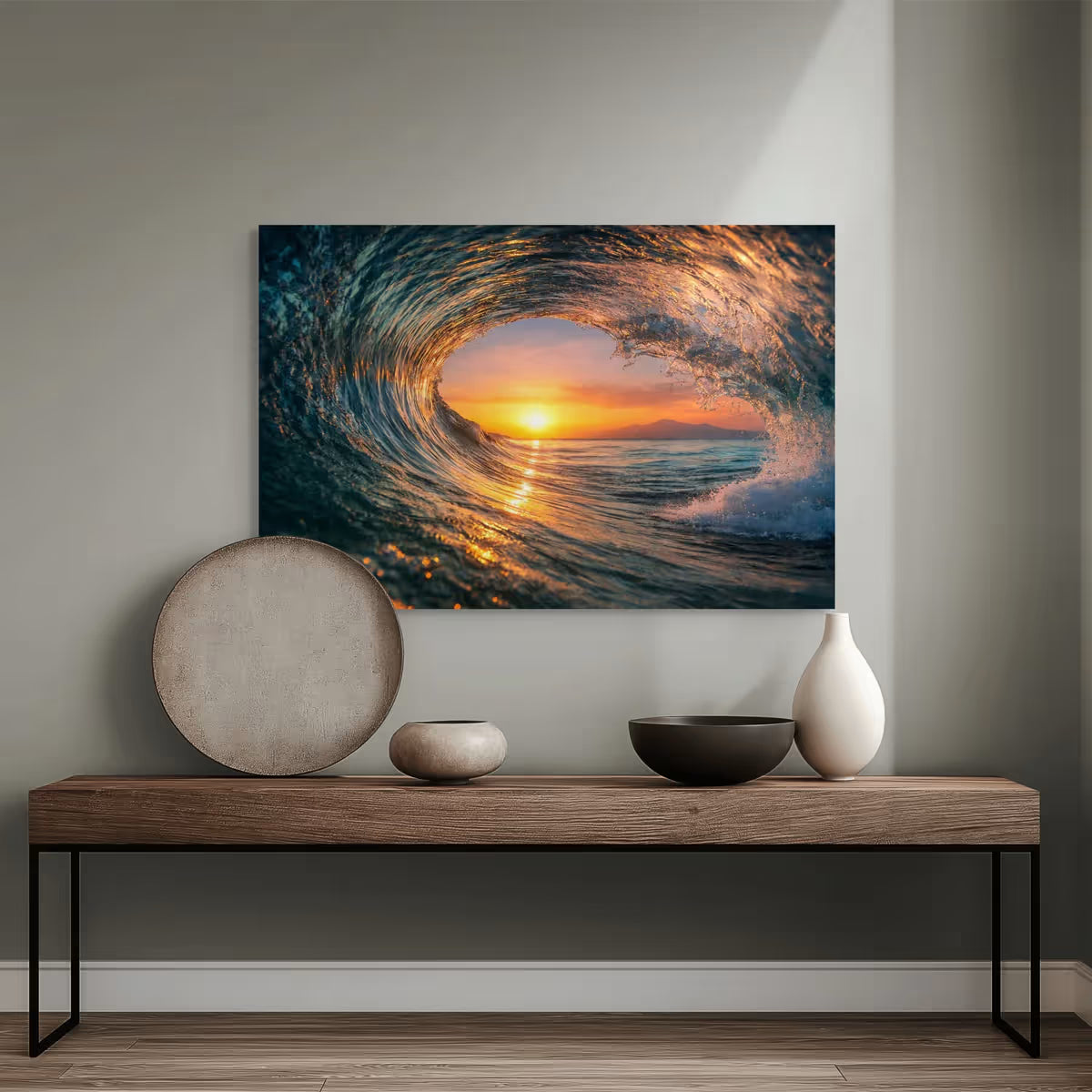 Surf Wave Barrel Canvas Wall Art Sunset Ocean Surf Beach Decor