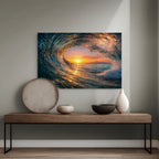 Surf Wave Barrel Canvas Wall Art Sunset Ocean Surf Beach Decor