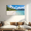 Tropical island beach canvas print turquoise ocean shoreline.