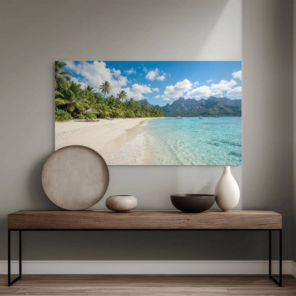 Tropical island beach canvas print turquoise ocean shoreline
