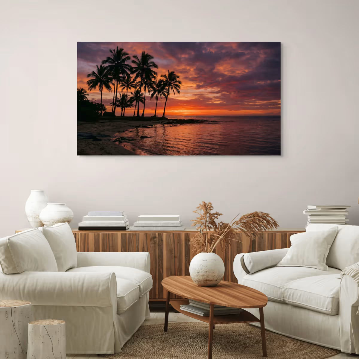 Tropical Sunset Beach Canvas Wall Art Palm Tree Ocean Coastal Main image